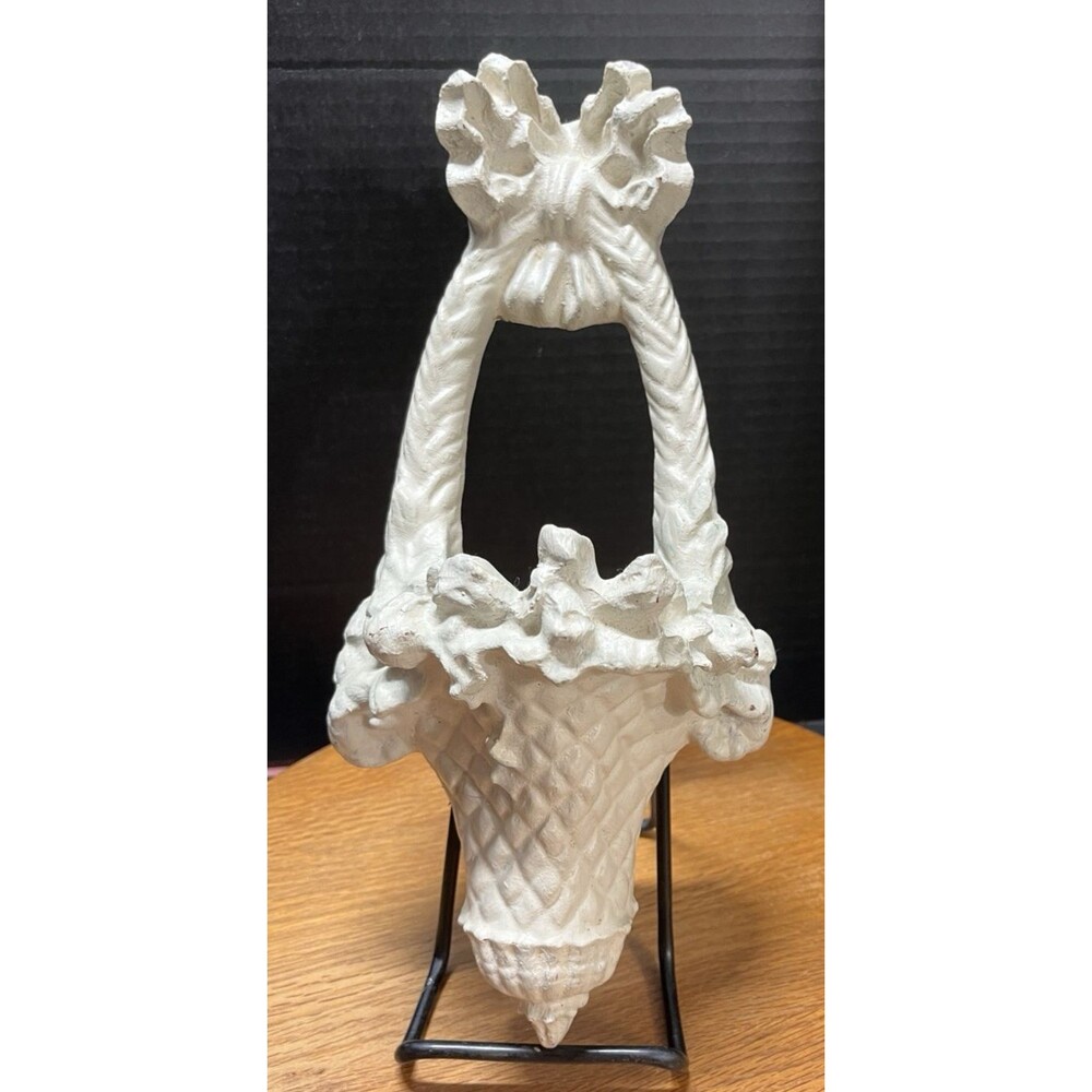 Vintage Chalkware Sconce Wall Pocket Planter Flower Basket With Handle And Bow